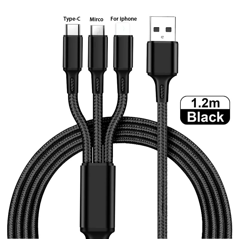 Voetganger zege Verbonden 3 in 1 kabel USB naar micro USB, USB-C & 8 pins aansluiting - USB kabels -  BS Phonefix